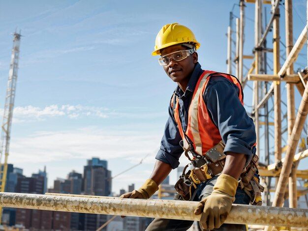 Portrait of construction builder male construction worker in work clothes and a construction helmet _ Premium AI-generated image